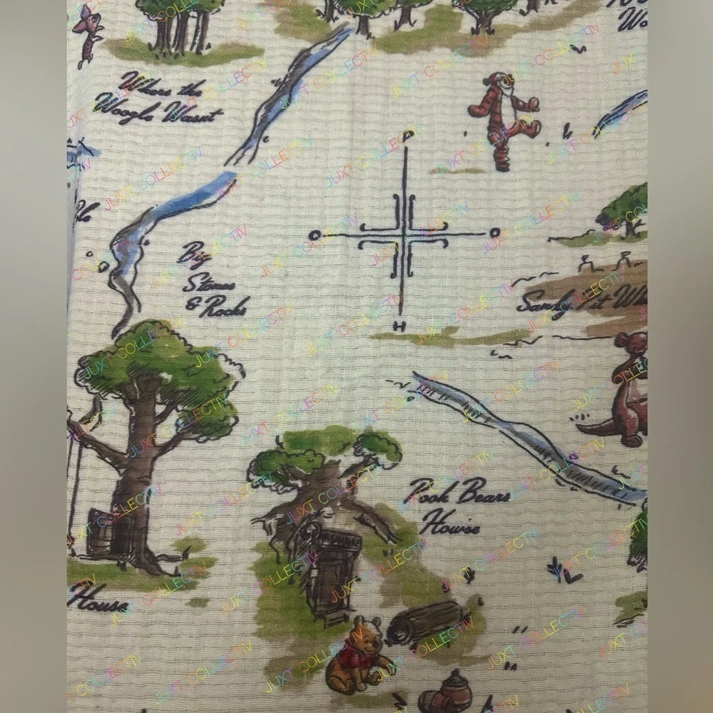 Disneyland Winnie the Pooh Hundred Acre Wood Map Cream Cotton Throw Blanket